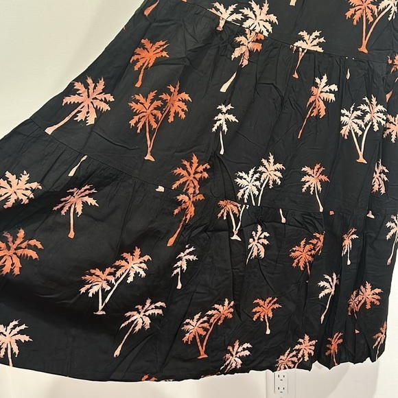 Sugarhill Brighton Tara batik tiered midi sundress black, palm tree print 6 new - Picture 4 of 9